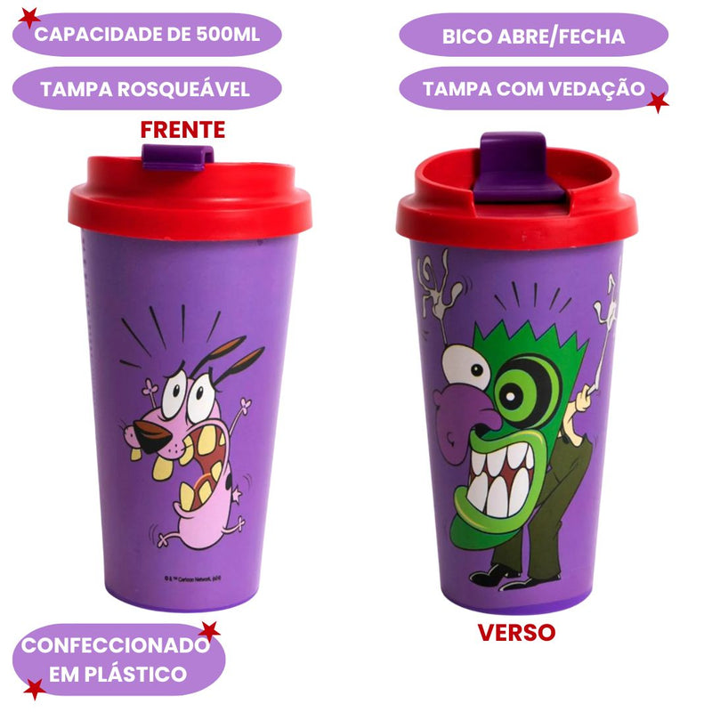 Copo Star Cão Coragem Susto 500ml Plástico Grito Cartoon Desenho Megalomania