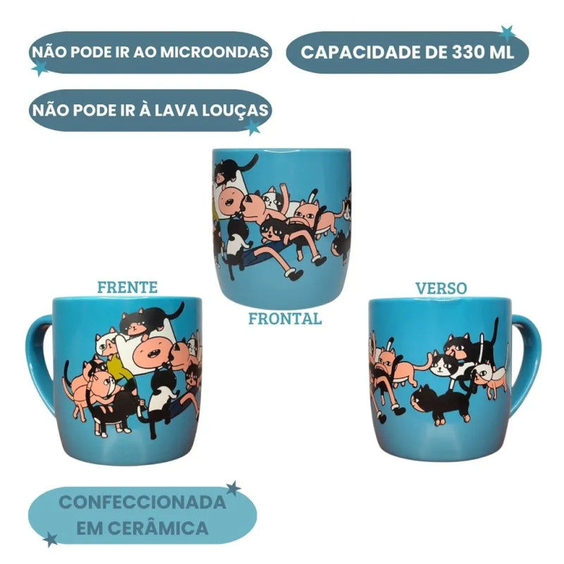 Caneca Cerâmica Hora De Aventura Finn Jake Cartoon Network Desenho Animado Mundo De Ooo 330ML