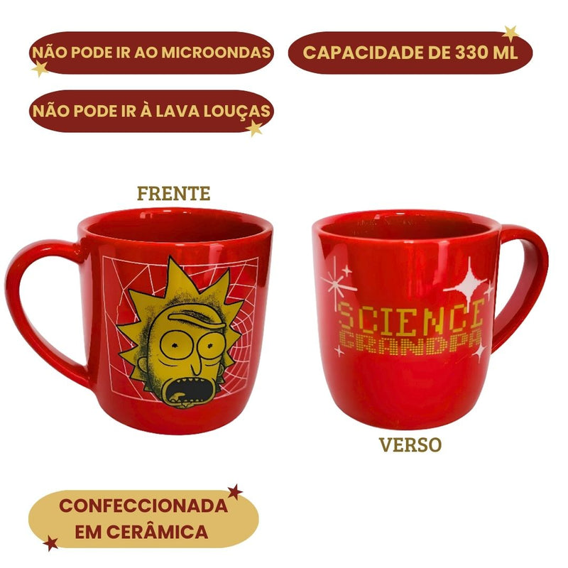 Caneca Club Rick Science Grandpa Nerd Style Cerâmica 330ml Colecionável Geek Ciência Café Criativo