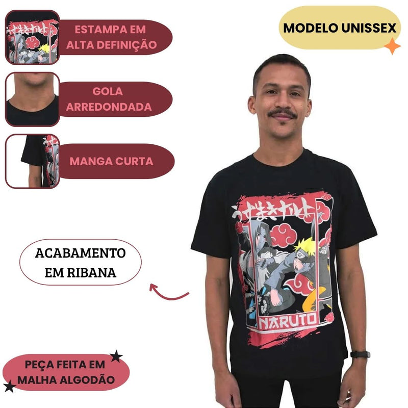 Camiseta Unissex Adulto Naruto VS Sasuke Anime Nerd Geek Mangá Piticas