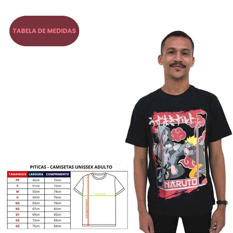 Camiseta Unissex Adulto Naruto VS Sasuke Anime Nerd Geek Mangá Piticas