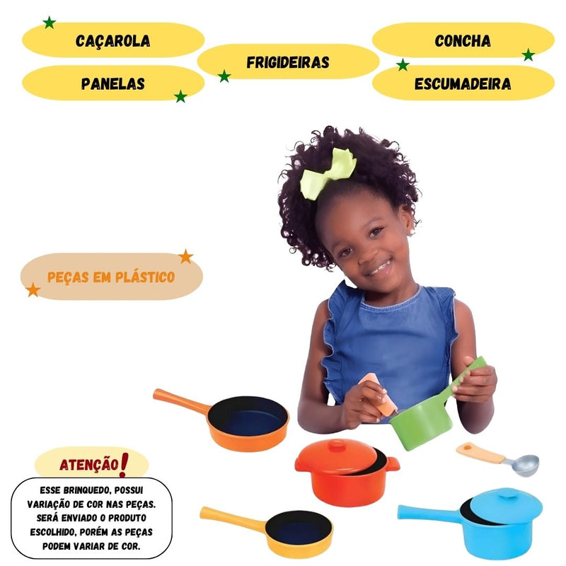 Brinquedo Kit Cozinha Infantil Panelinhas Talheres 9 Peças Menina Faz de Conta Criança Chef Ponto Criativo