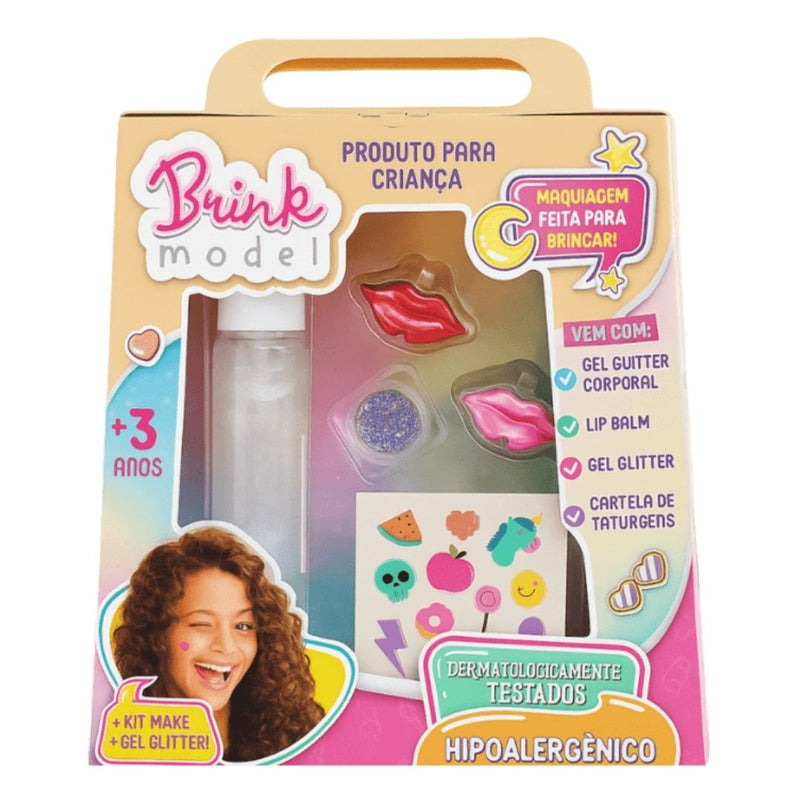 Kit Beauty Fashion Make Gel Glitter Infantil Maquiagem Lip balm Dia Das Crianças 11 Tatuagens