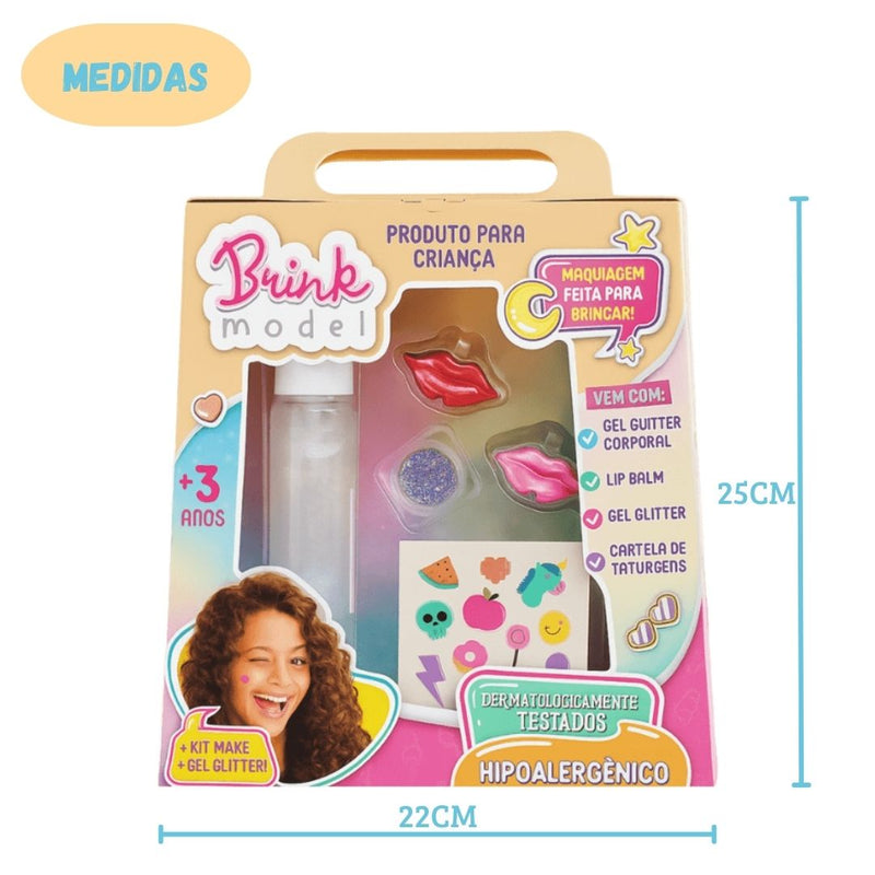 Kit Beauty Fashion Make Gel Glitter Infantil Maquiagem Lip balm Dia Das Crianças 11 Tatuagens