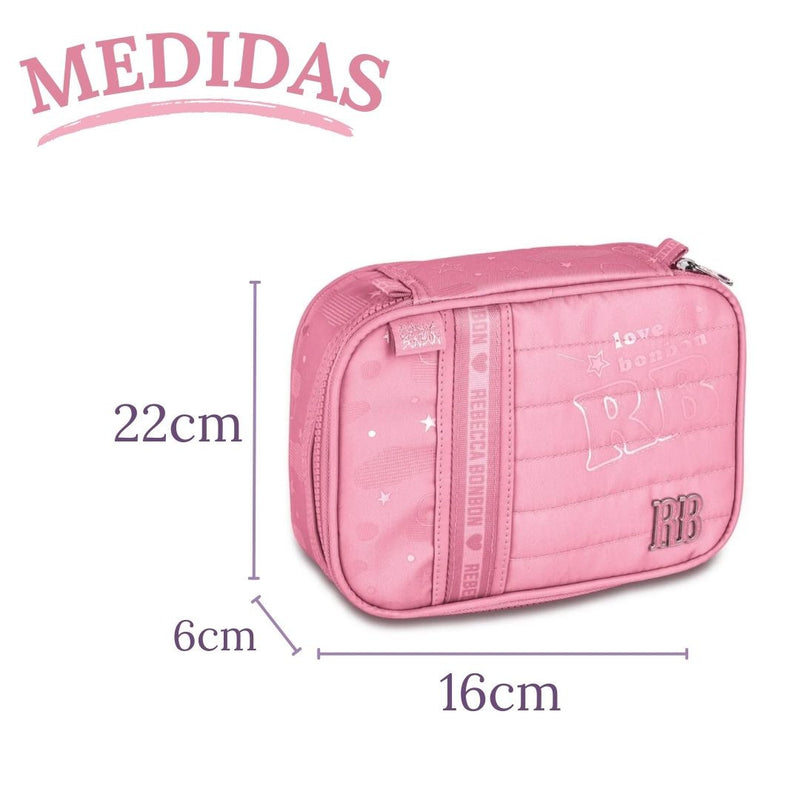 Estojo Box Holográfico Rebecca Bonbon Preto Lilás Rosa Escolar Juvenil Meninas Clio
