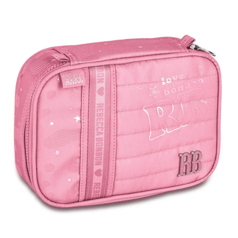 Kit Mochila Costas Rebecca Bonbon Holográfica Rosa Claro Estojo Box Escolar Juvenil Meninas Clio