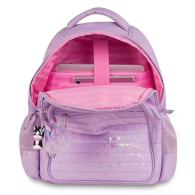 Kit Mochila Costas Rebecca Bonbon Holográfica Lilás Estojo Box Juvenil Feminino Meninas Escolar Clio Megalomania
