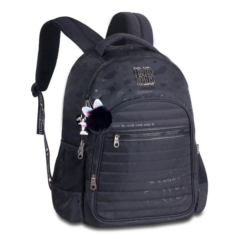 Kit Mochila Costas Rebecca Bonbon Holográfica Preto Estojo Box Juvenil Meninas Escolar Clio Megalomania