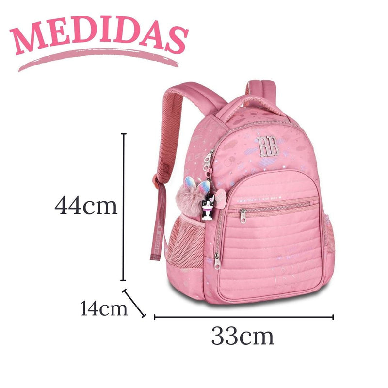 Kit Mochila Costas Rebecca Bonbon Holográfica Rosa Claro Estojo Box Escolar Juvenil Meninas Clio