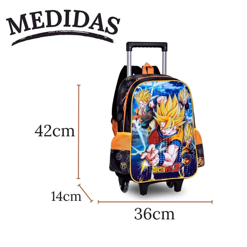 Mochila de Rodinha Dragon Ball Z Infantil Escolar Goku Menino Anime Dragon Ball Super Saiyajin Oficial Clio Megalomania