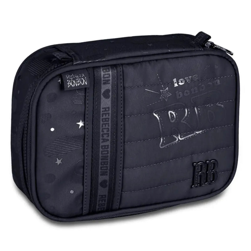 Kit Mochila Costas Rebecca Bonbon Holográfica Preto Estojo Box Juvenil Meninas Escolar Clio Megalomania