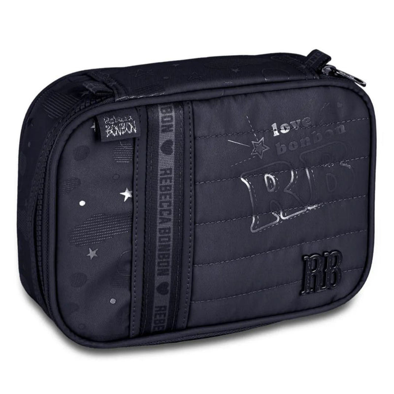 Kit Mochila Costas Rebecca Bonbon Holográfica Preto Estojo Box Juvenil Feminino Meninas Escolar Clio