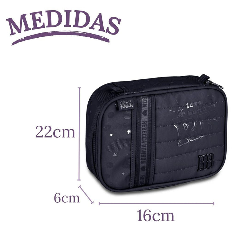 Kit Mochila Costas Rebecca Bonbon Holográfica Preto Estojo Box Juvenil Feminino Meninas Escolar Clio