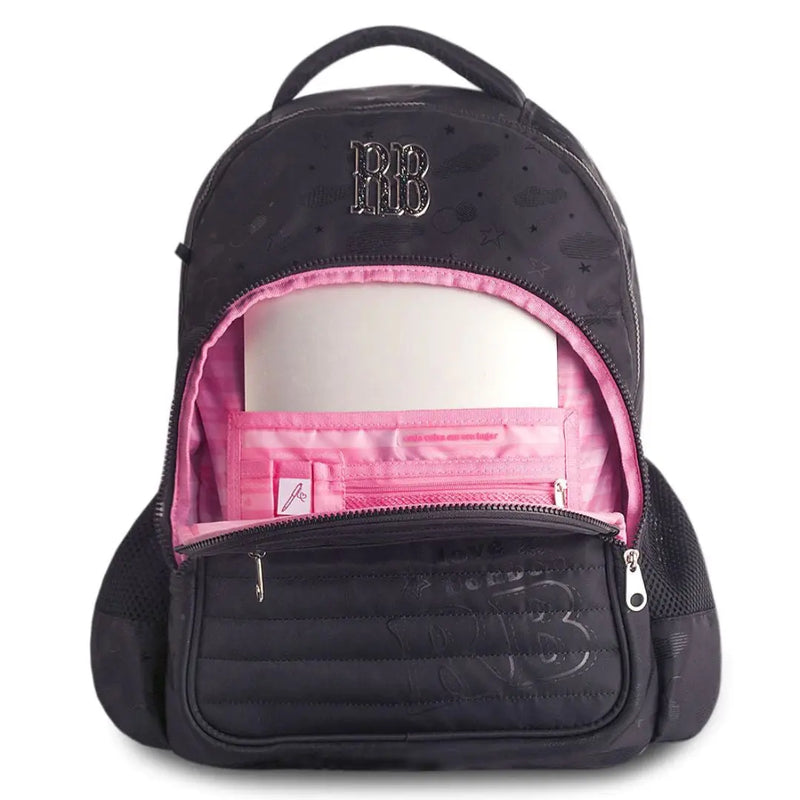Mochila Costas Rebecca Bonbon Holográfica Preto Juvenil Meninas Feminino Escolar Clio Megalomania