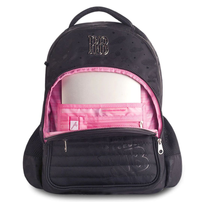 Kit Mochila Costas Rebecca Bonbon Holográfica Preto Estojo Box Juvenil Feminino Meninas Escolar Clio