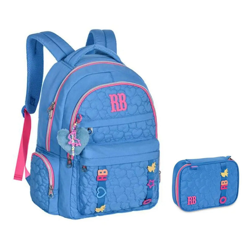 Kit Mochila Costas Rebecca Bonbon Azul Estojo Grande Box Juvenil Meninas Escolar Feminino Clio Megalomania