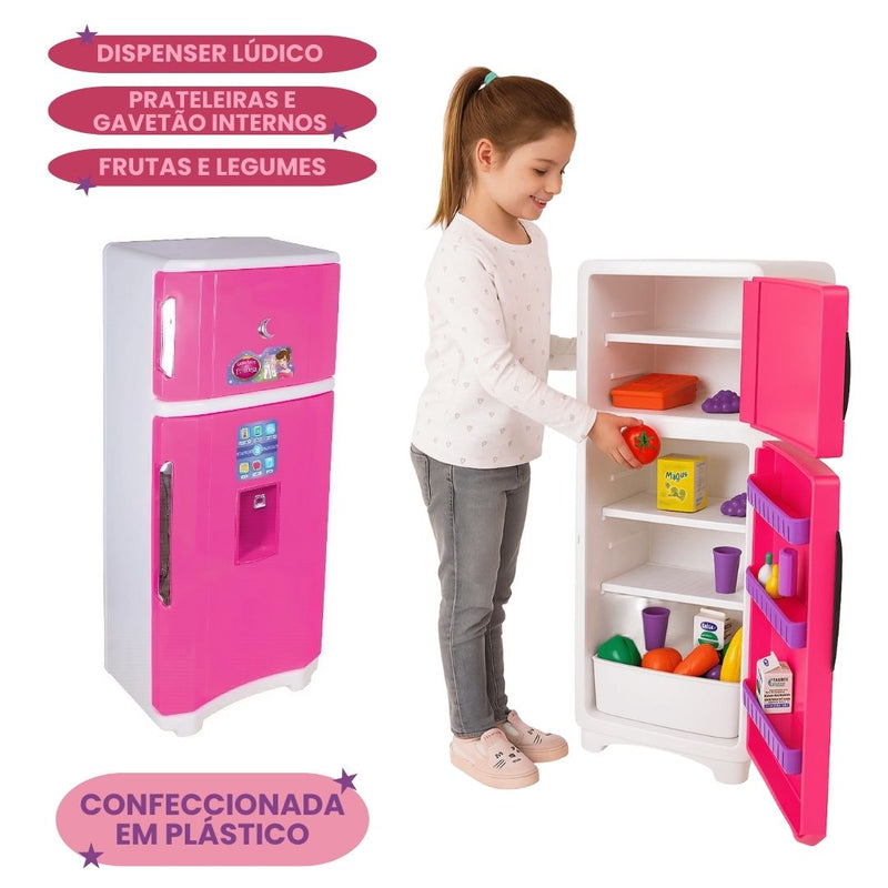 Brinquedo Geladeira Duplex Cristal Brinquedo Infantil Grande Fashion Lua de Cristal