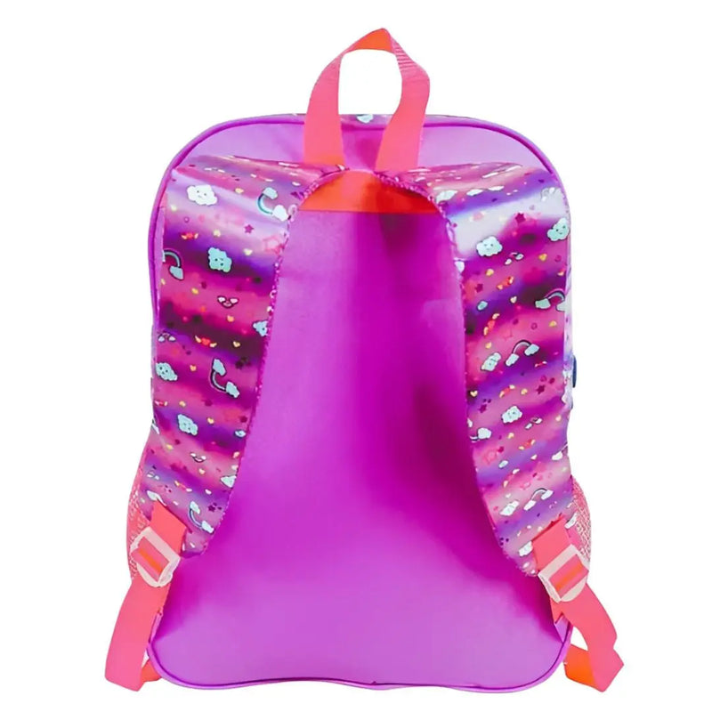 Mochila Costas Infantil Unicórnio Holográfica Rosa Colorido Arco-Iris Meninas Feminino Clio Megalomania