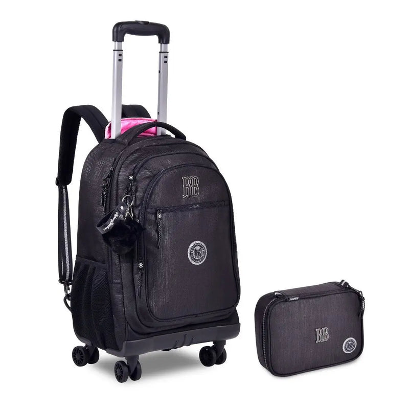 Kit Mochila Carrinho Rebecca Bonbon Preto Estojo Box Escolar Juvenil Meninas Feminino Clio Megalomania
