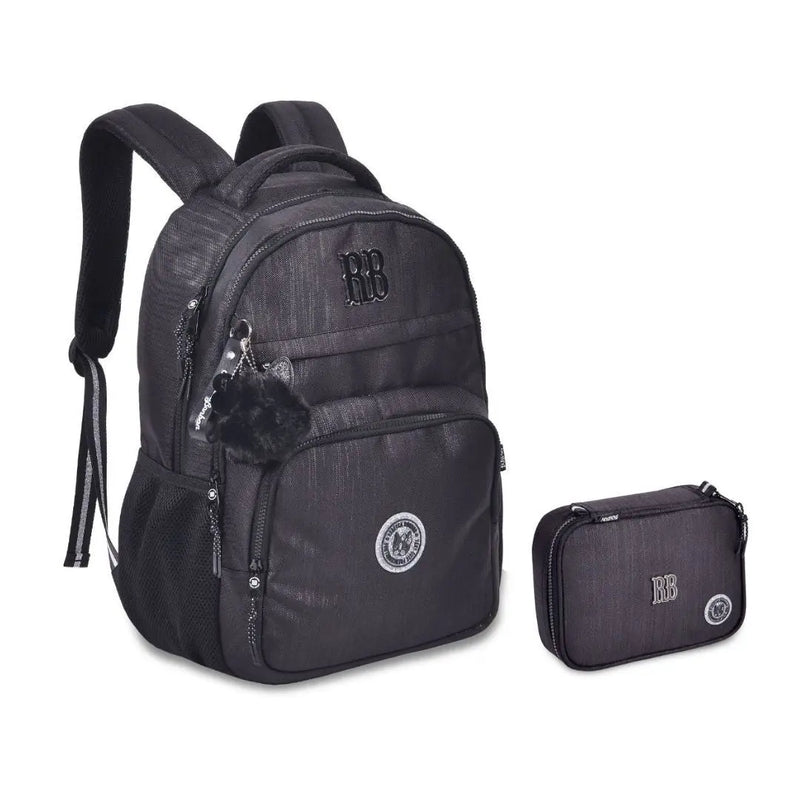 Kit Mochila Carrinho Rebecca Bonbon Preto Estojo Box Feminino Juvenil Escolar Meninas Clio Megalomania