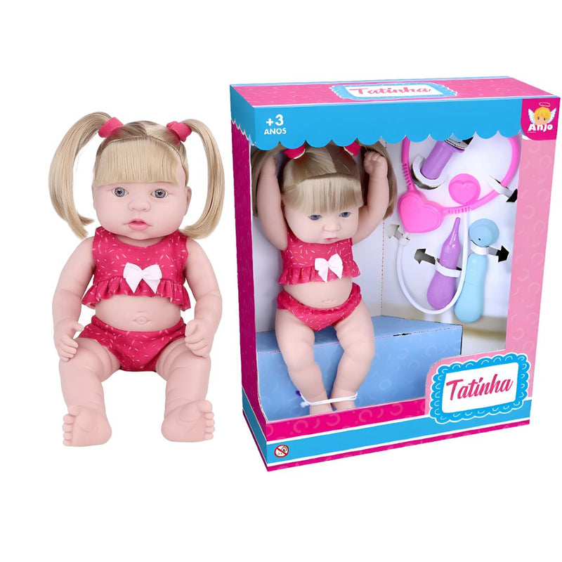 Brinquedo Boneca Tatinha Medica Estetoscópio Otoscópio Termômetro Infantil Menina Seringa Chupeta Prendedor