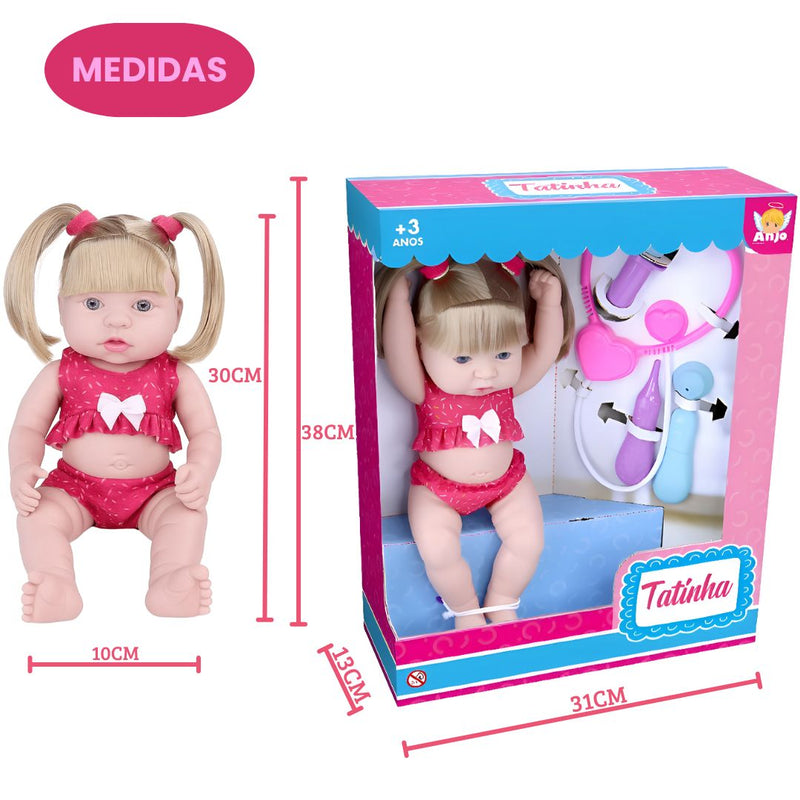 Brinquedo Boneca Tatinha Medica Estetoscópio Otoscópio Termômetro Infantil Menina Seringa Chupeta Prendedor