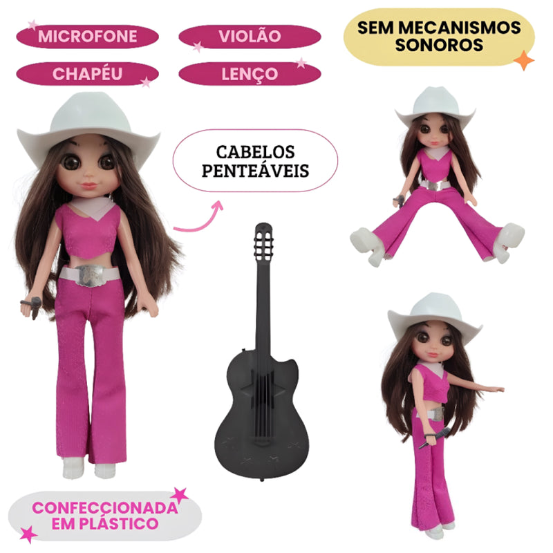 Brinquedo Boneca Cantora Aria Country Sertanejo Viola Menina Infantil CowGirl Ana Castela Chapéu