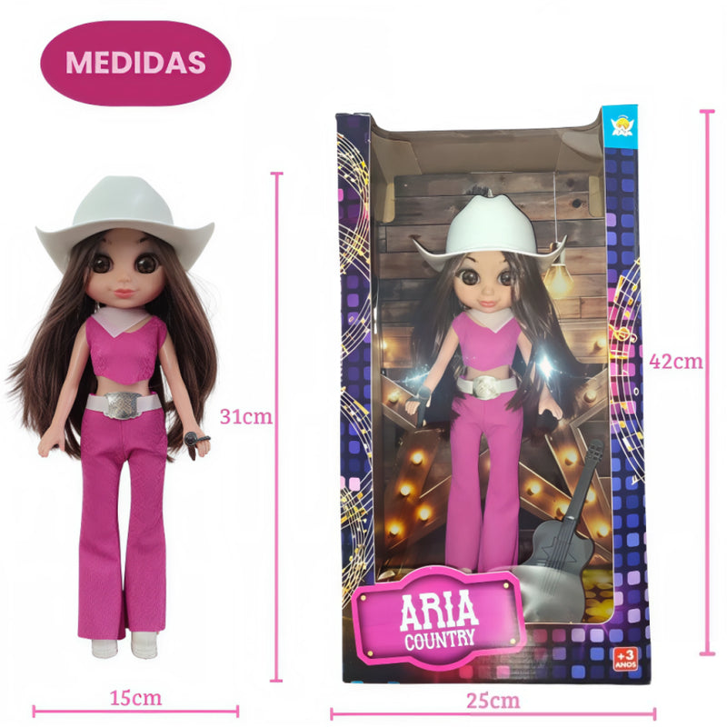 Brinquedo Boneca Cantora Aria Country Sertanejo Viola Menina Infantil CowGirl Ana Castela Chapéu