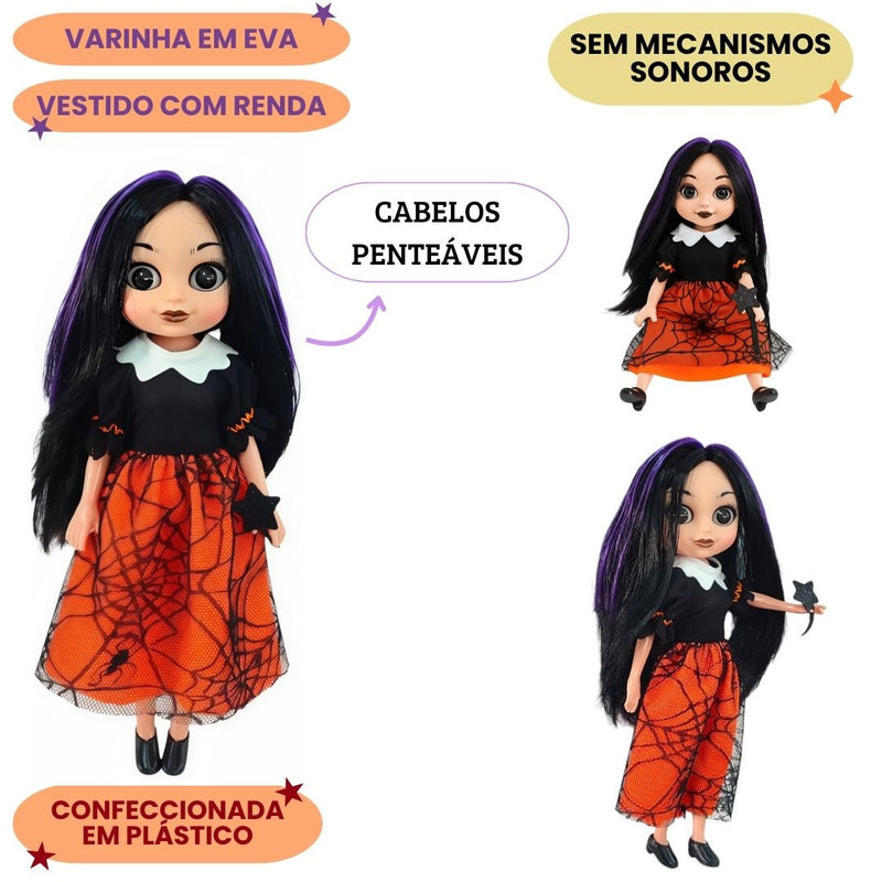 Boneca Infantil Vavá Bruxinha Encantada Menina Criança Wandinha Halloween Família Addams Diversão Ponto Criativo
