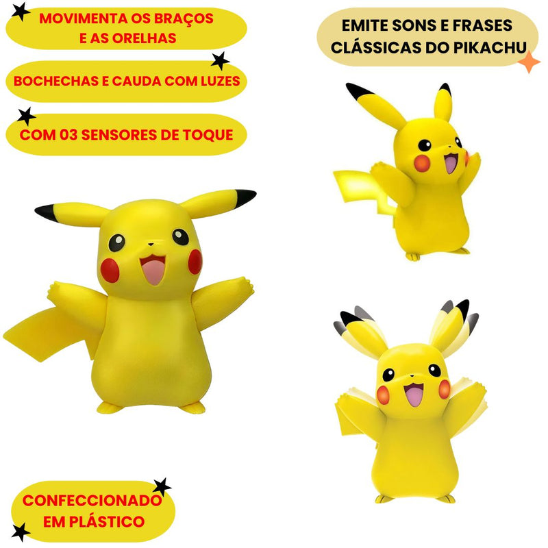 Boneco Figura Ação Pokemon ASH Pikachu Musical Luz Som Toque Frases Presente Nerd Nintendo Coleção