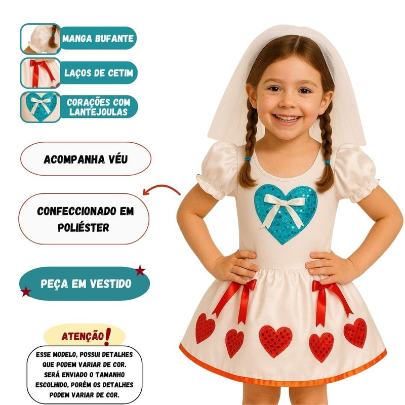 Vestido Fantasia Junina Noivinha Noiva Julina Festa Menina Infantil Megalomania