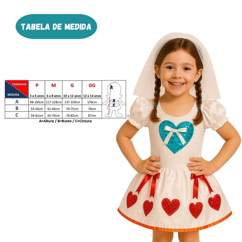 Vestido Fantasia Junina Noivinha Noiva Julina Festa Menina Infantil Megalomania