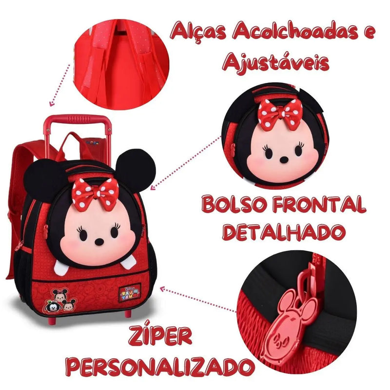 Mochila Carrinho Minnie Mouse Disney Infantil Escolar Meninas Vermelha Feminino Clio Megalomania
