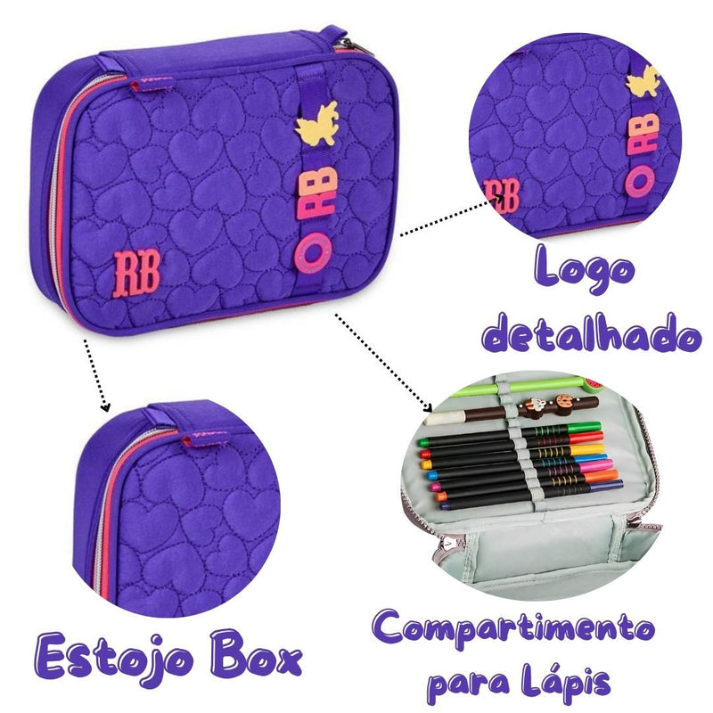 Kit Mochila Costas Rebecca Bonbon Roxa Estojo Box Juvenil Escolar Meninas Feminino Clio