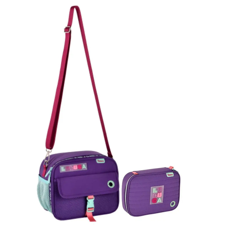 Kit Lancheira Térmica Estojo Box Roxo Lanche Escolar Lápis Juvenil Feminino Clio Megalomania