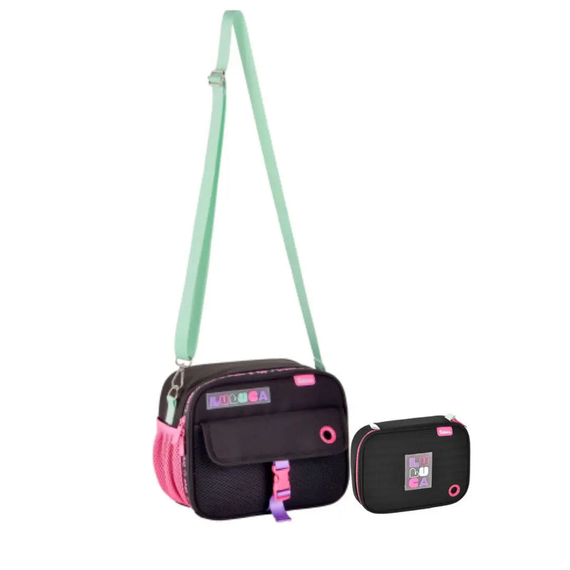 Kit Lancheira Térmica Estojo Box Preto Lanche Escolar Lápis Juvenil Feminino Clio Megalomania