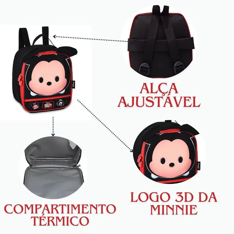 Kit Mochila Costas Bolsa Mickey Mouse Disney Lancheira Térmica Lanche Escolar Unissex Infantil Megalomania