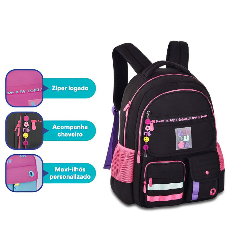Mochila De Costas Luluca Games Juvenil Infantil Colorida Espaçosa Grande Escolar Volta as Aulas 2025