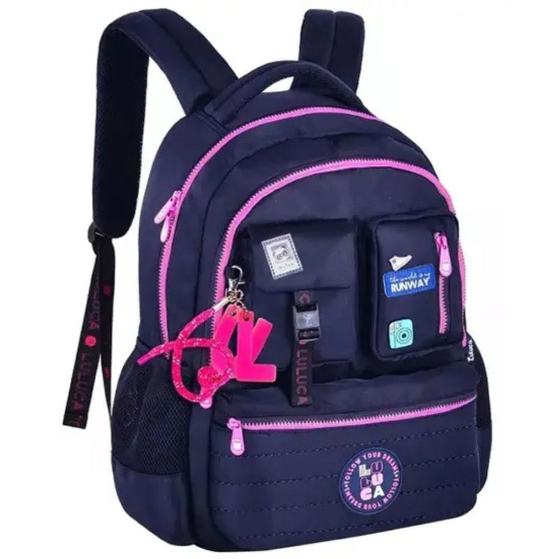 MOCHILA DE COSTAS LULUCA PRETO ROSA AZUL 17,5" LU24636 Megalomania