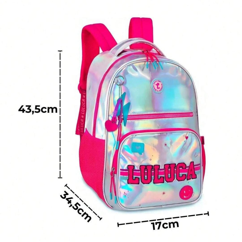 Mochila de Costas Luluca Holográfica Youtuber Bolsa Mala Feminina Escolar Notebook