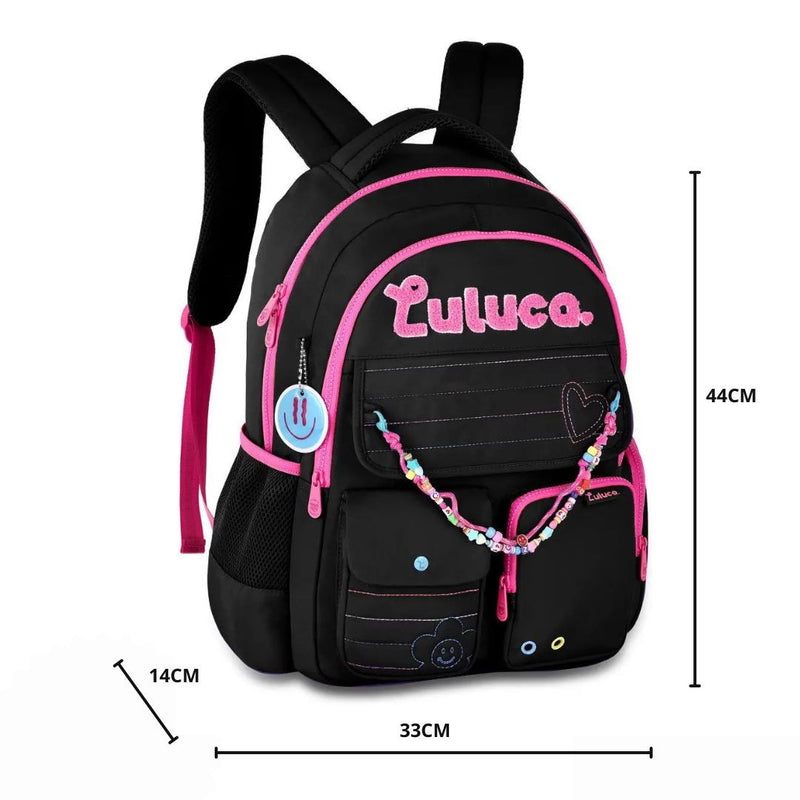 Mochila de Costas Luluca Youtuber Bolsa Juvenil Escolar Notebook Miçangas Smille Feminina