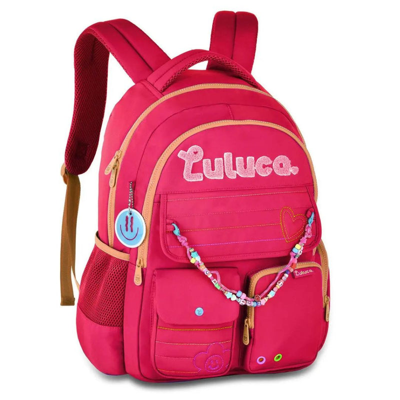 Mochila de Costas Luluca Youtuber Bolsa Juvenil Escolar Notebook Miçangas Smille Feminina