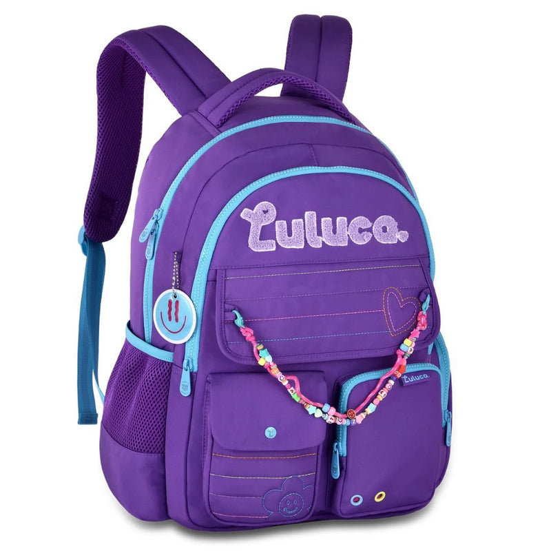 Mochila de Costas Luluca Youtuber Bolsa Juvenil Escolar Notebook Miçangas Smille Feminina