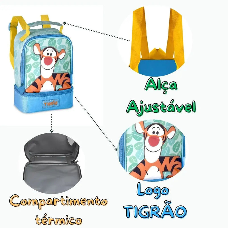 Lancheira Térmica Tigrão Ursinho Fun Pooh Escolar Masculino Meninos Tigre Colorido Clio Megalomania