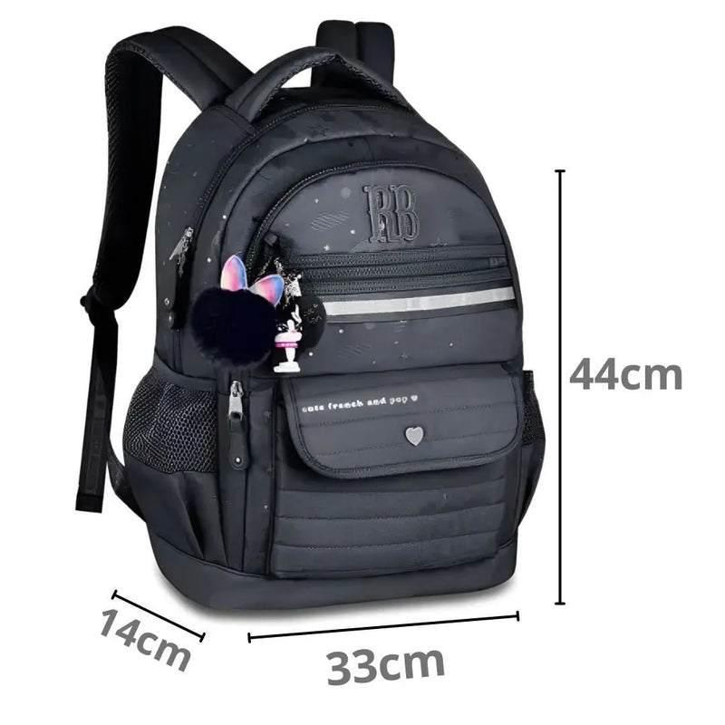 Mochila Costas Rebecca Bonbon Holográfica Adolescente Juvenil Feminina Preto Lilás Rosa Claro Escolar Grande Chaveiro Colorida Clio Megalomania