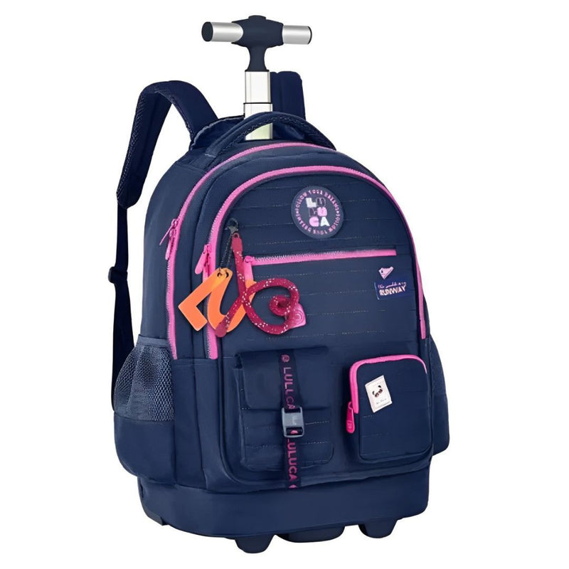Mochila Carrinho Rodinha Luluca Bolsa Mala Escolar Viagem Preto Rosa Azul Juvenil Adolescente Chaveiros Personalizados Clio