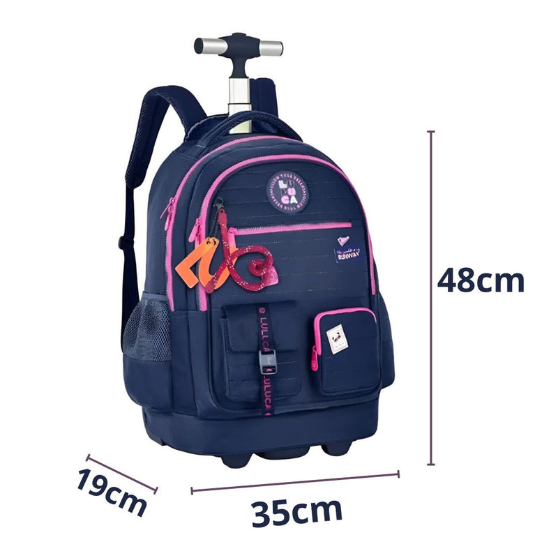 Mochila Carrinho Rodinha Luluca Bolsa Mala Escolar Viagem Preto Rosa Azul Juvenil Adolescente Chaveiros Personalizados Clio