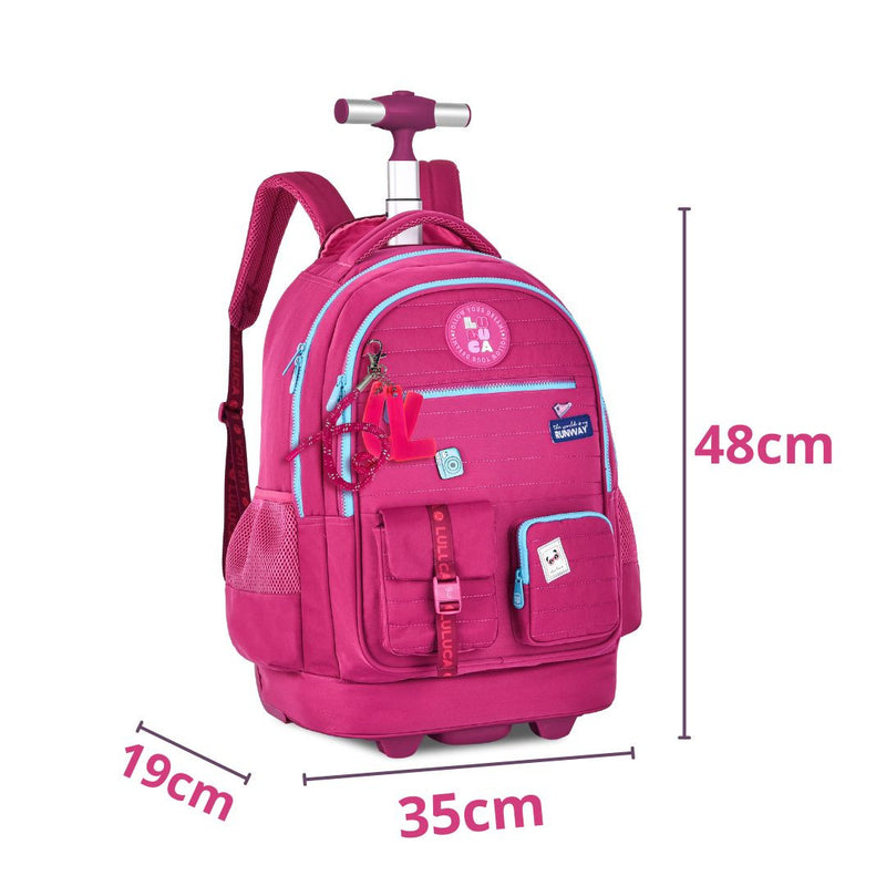 Mochila Carrinho Rodinha Luluca Bolsa Mala Escolar Viagem Preto Rosa Azul Juvenil Adolescente Chaveiros Personalizados Clio
