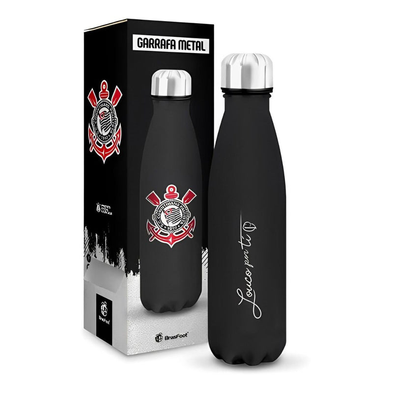 Garrafa Térmica 500ml Metal Emborrachado Neo Corinthians Oficial Pai Presente Treino Futebol Megalomania