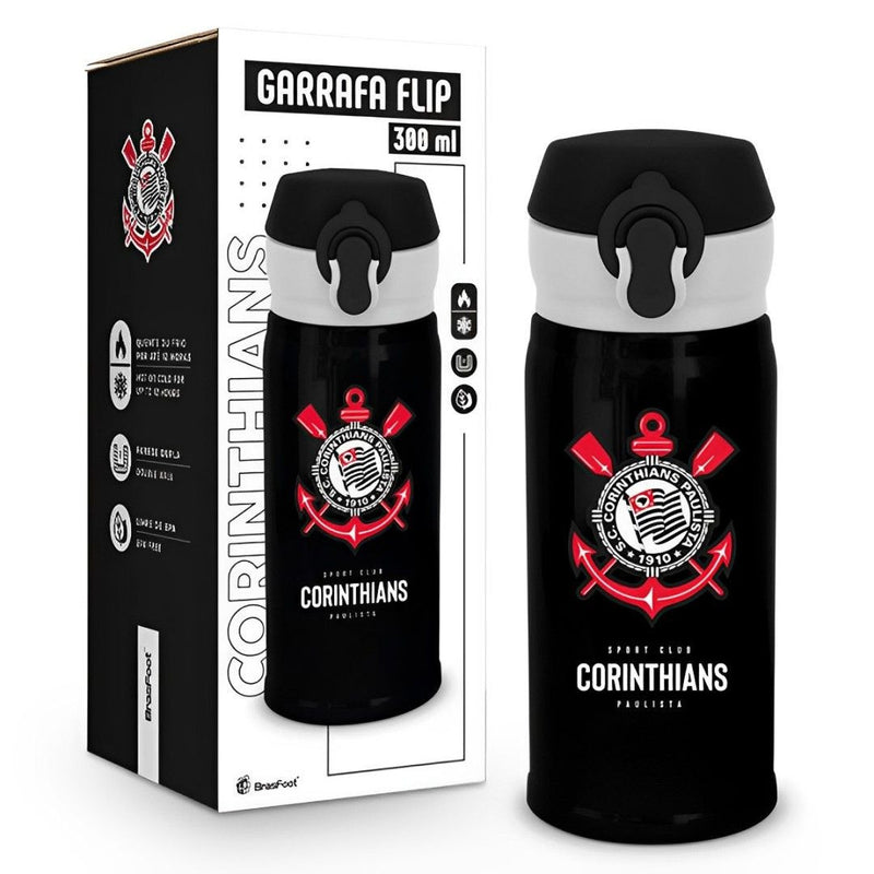 Garrafa Flip Térmica Timão Corinthians Brasileirão Campeonato Futebol Pai Presente Treino